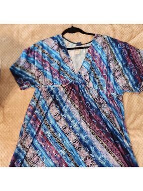 Blue and Purple V Neck Cover Up or House Dress